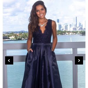 Navy Maxi Dress with Scalloped V-Neck